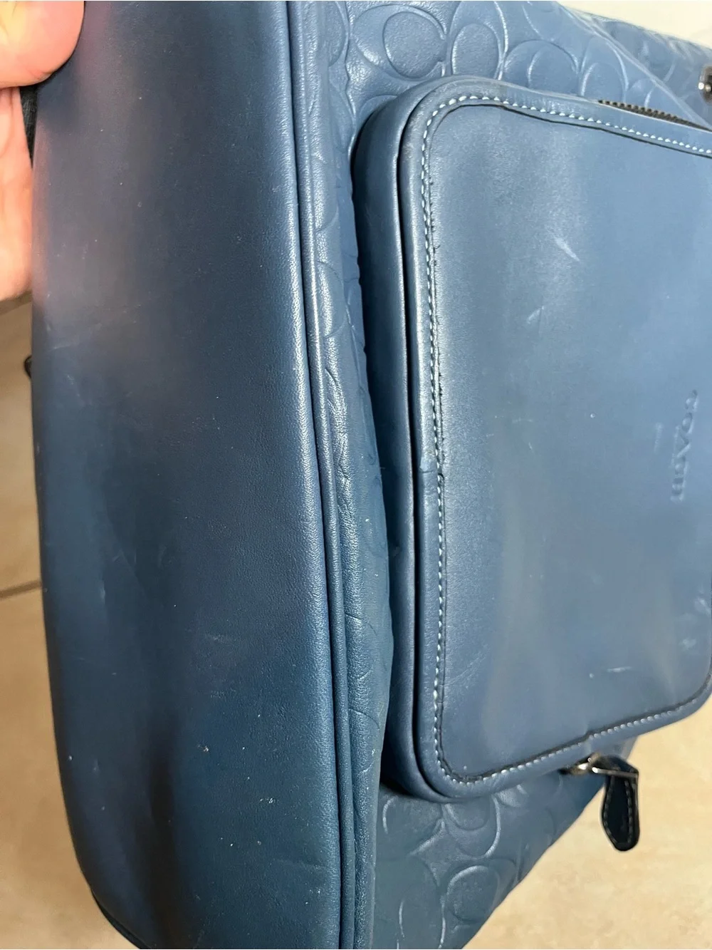 Coach Men/Womens Embossed Signature Leather Backpack in Blue